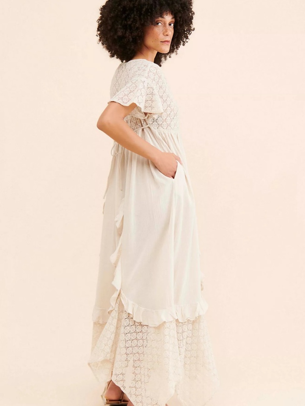 Free People Cream Lace Maxi Dress with Ruffle Details - Picture 3 of 5